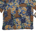 JACLYN SMITH Womens Blue Brown Floral Printed Short Sleeve Top S Cotton Blend