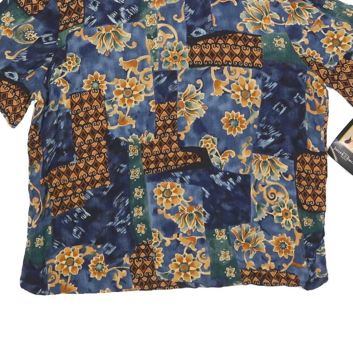 JACLYN SMITH Womens Blue Brown Floral Printed Short Sleeve Top S Cotton Blend