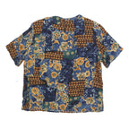 JACLYN SMITH Womens Blue Brown Floral Printed Short Sleeve Top S Cotton Blend