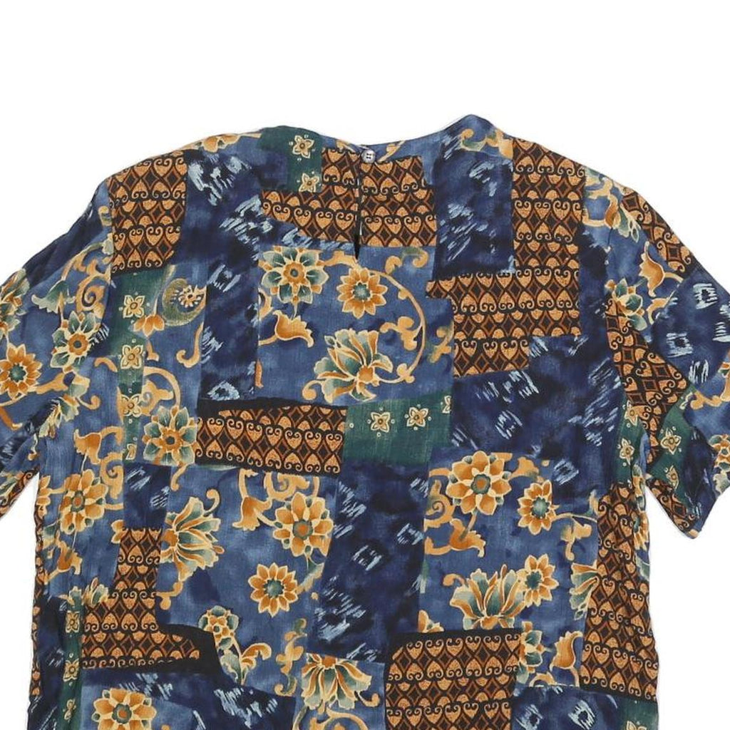JACLYN SMITH Womens Blue Brown Floral Printed Short Sleeve Top S Cotton Blend