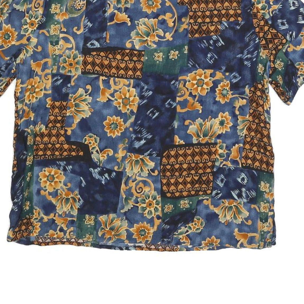 JACLYN SMITH Womens Blue Brown Floral Printed Short Sleeve Top S Cotton Blend
