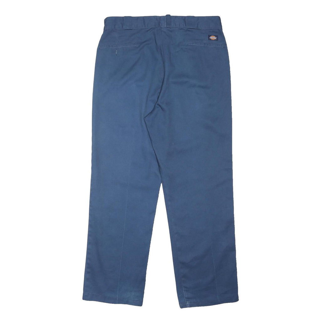 DICKIES Mens Polyester Blend Blue Regular Straight Trousers W36 L30 Workwear