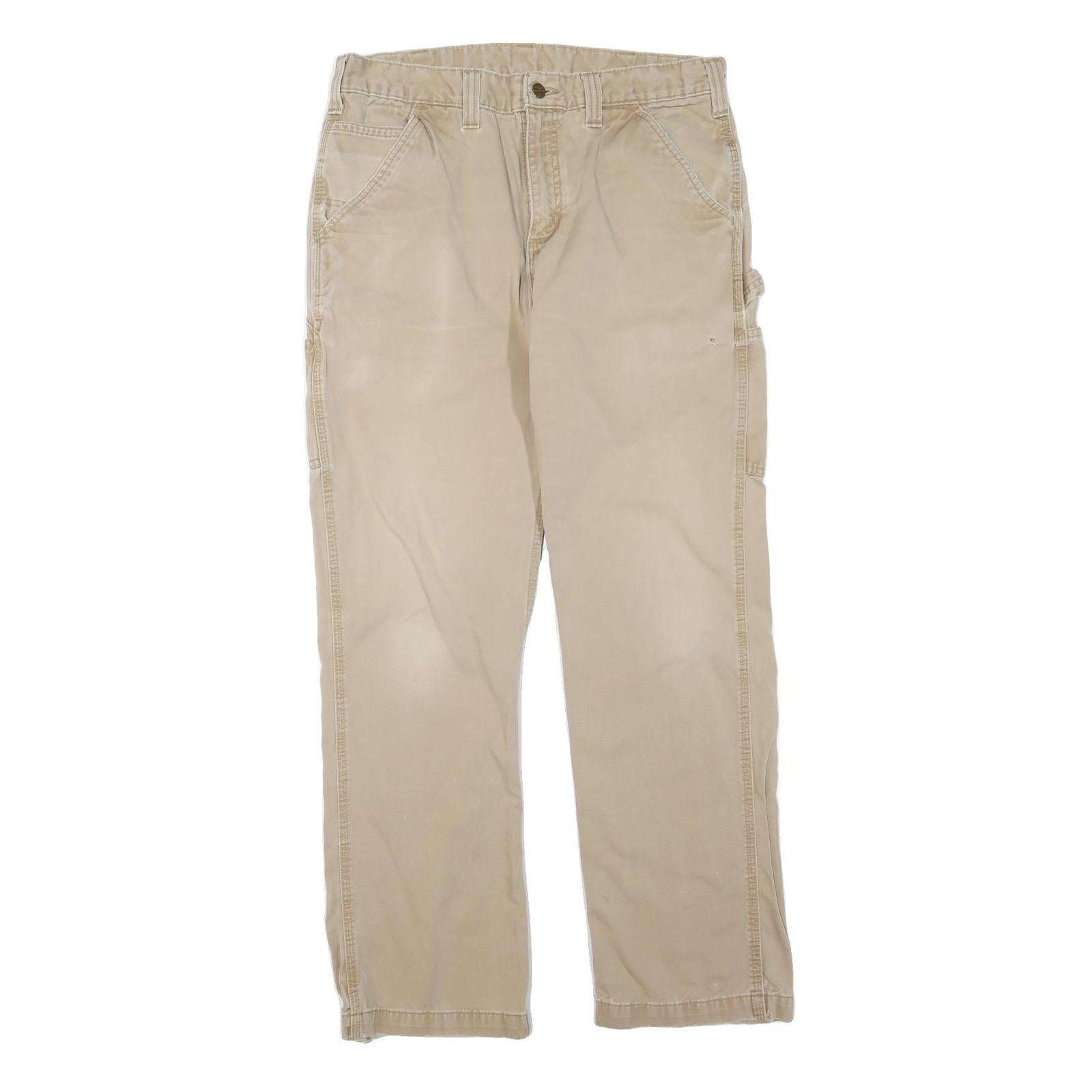 CARHARTT Mens Regular Beige Cotton Blend Zip Trousers W34 L32 Workwear Relaxed