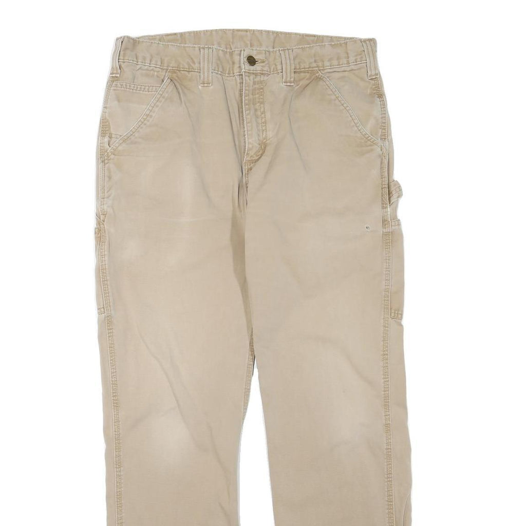 CARHARTT Mens Regular Beige Cotton Blend Zip Trousers W34 L32 Workwear Relaxed