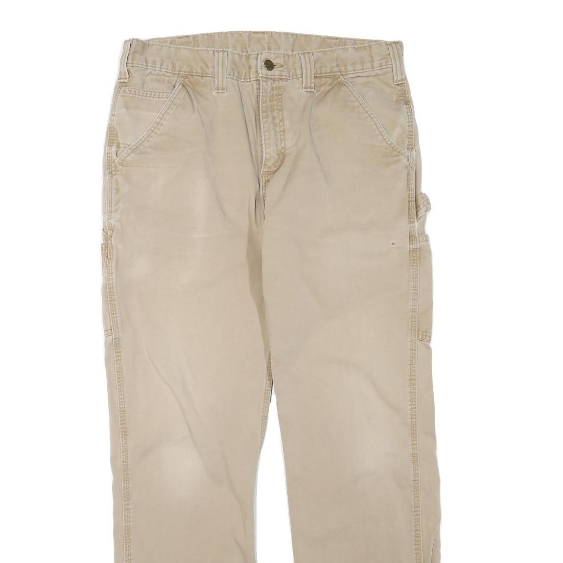 CARHARTT Mens Regular Beige Cotton Blend Zip Trousers W34 L32 Workwear Relaxed