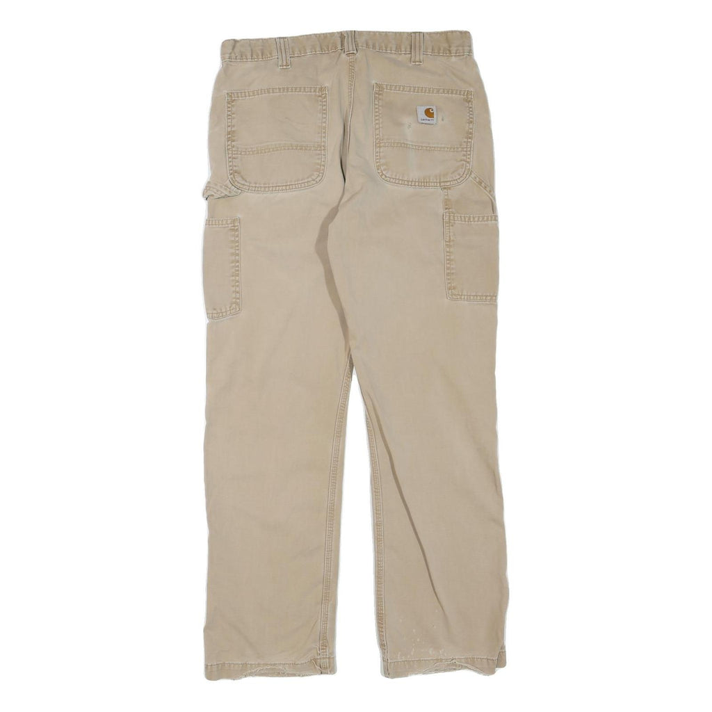 CARHARTT Mens Regular Beige Cotton Blend Zip Trousers W34 L32 Workwear Relaxed