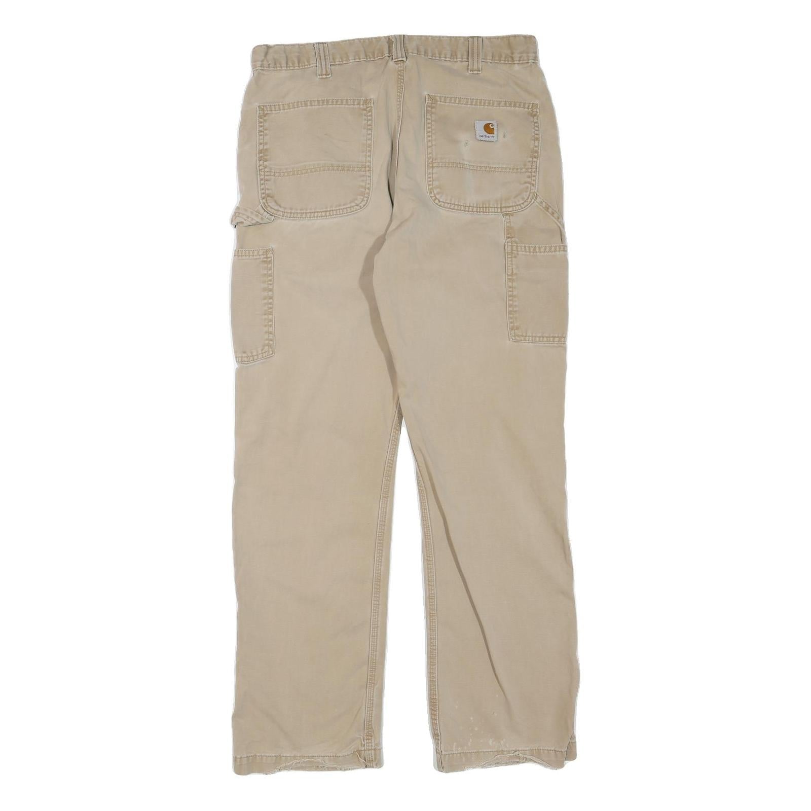 CARHARTT Mens Regular Beige Cotton Blend Zip Trousers W34 L32 Workwear Relaxed