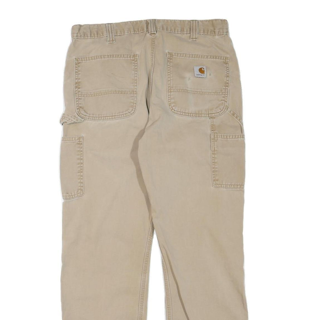 CARHARTT Mens Regular Beige Cotton Blend Zip Trousers W34 L32 Workwear Relaxed