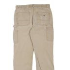 CARHARTT Mens Regular Beige Cotton Blend Zip Trousers W34 L32 Workwear Relaxed