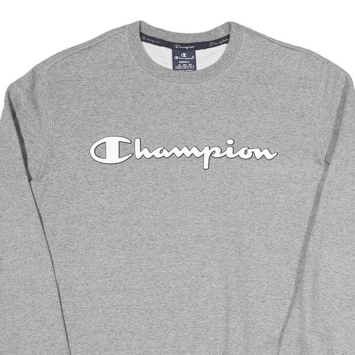 CHAMPION Mens Grey Crew Neck S Cotton Blend Logo Print Casual Sweatshirt