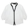 DKNY Womens White & Black Contrast Button Shirt Long Sleeve V-Neck XL Stylish