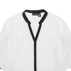 DKNY Womens White & Black Contrast Button Shirt Long Sleeve V-Neck XL Stylish