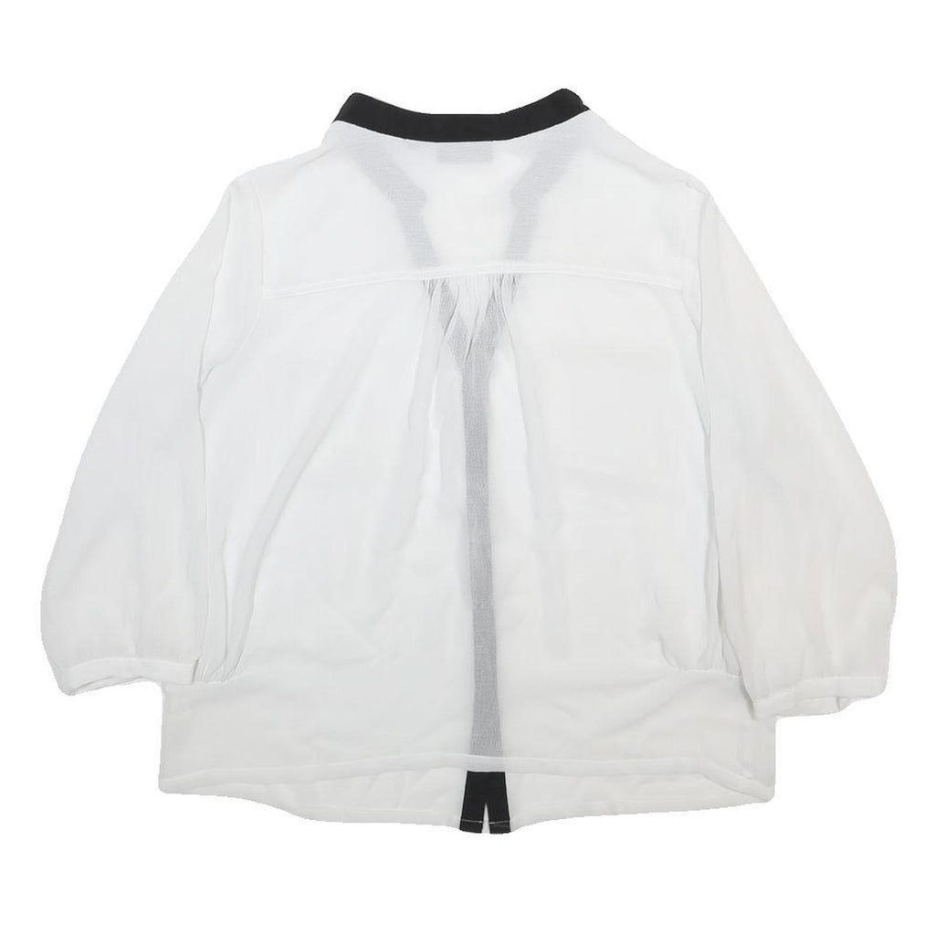 DKNY Womens White & Black Contrast Button Shirt Long Sleeve V-Neck XL Stylish