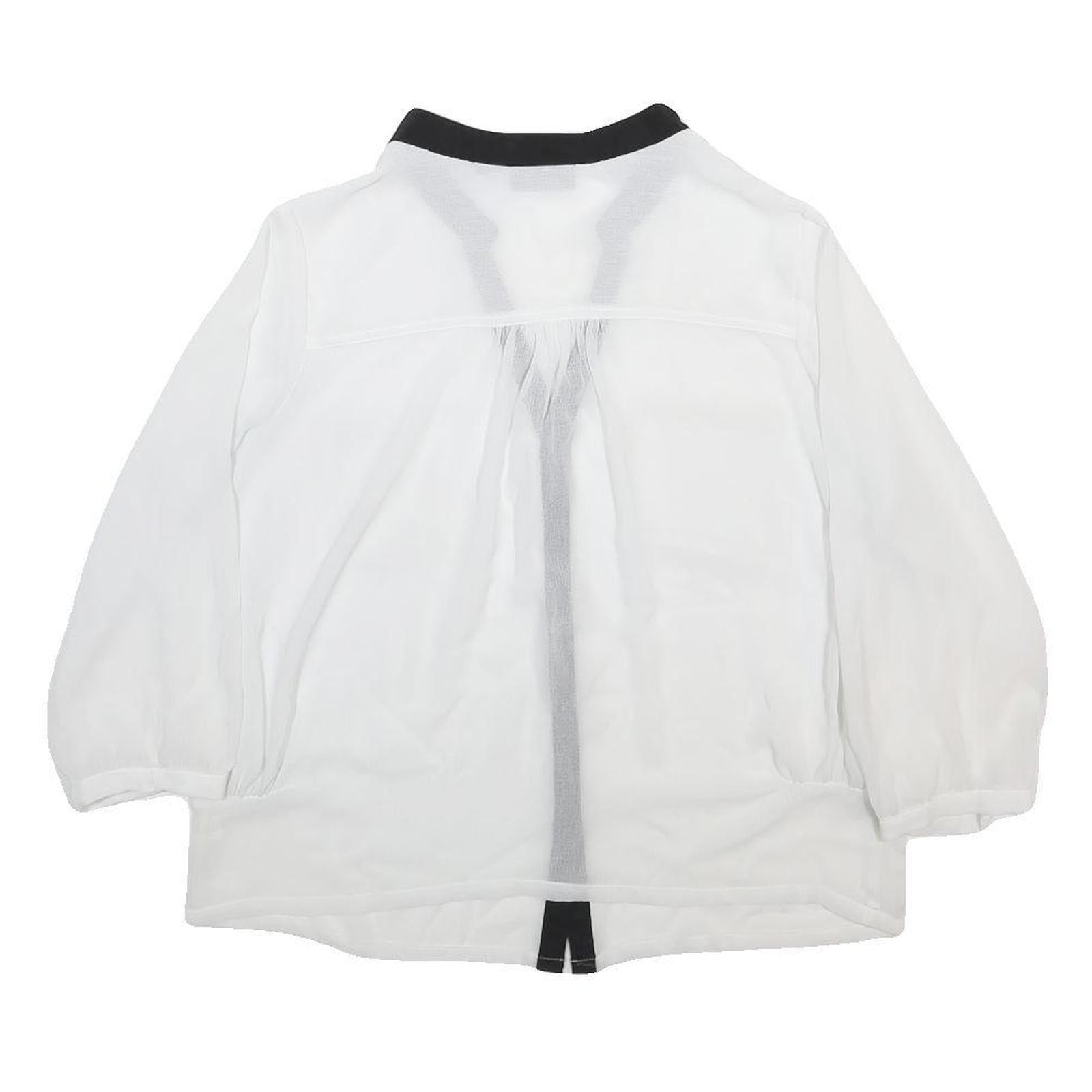 DKNY Womens White & Black Contrast Button Shirt Long Sleeve V-Neck XL Stylish