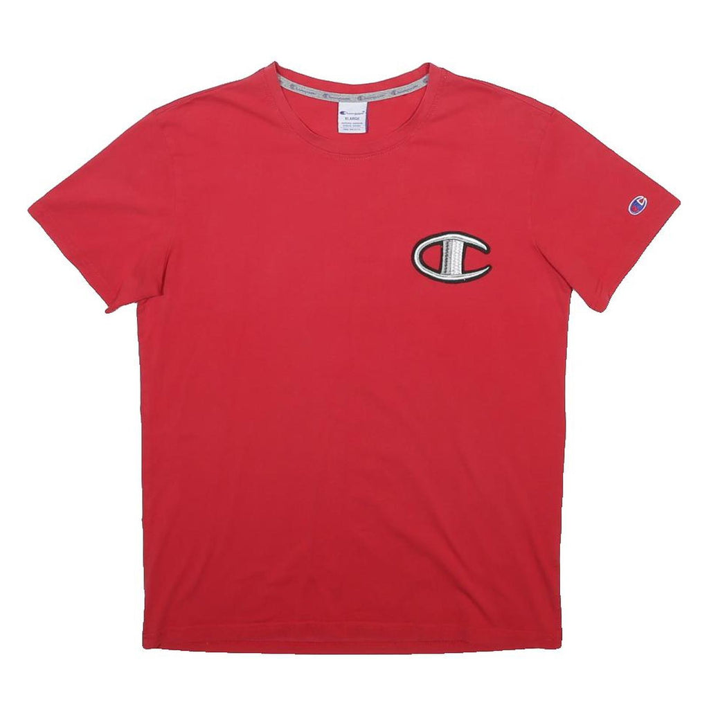 CHAMPION Mens Red Graphic T-Shirt XL Short Sleeve Crew Neck Logo Patch