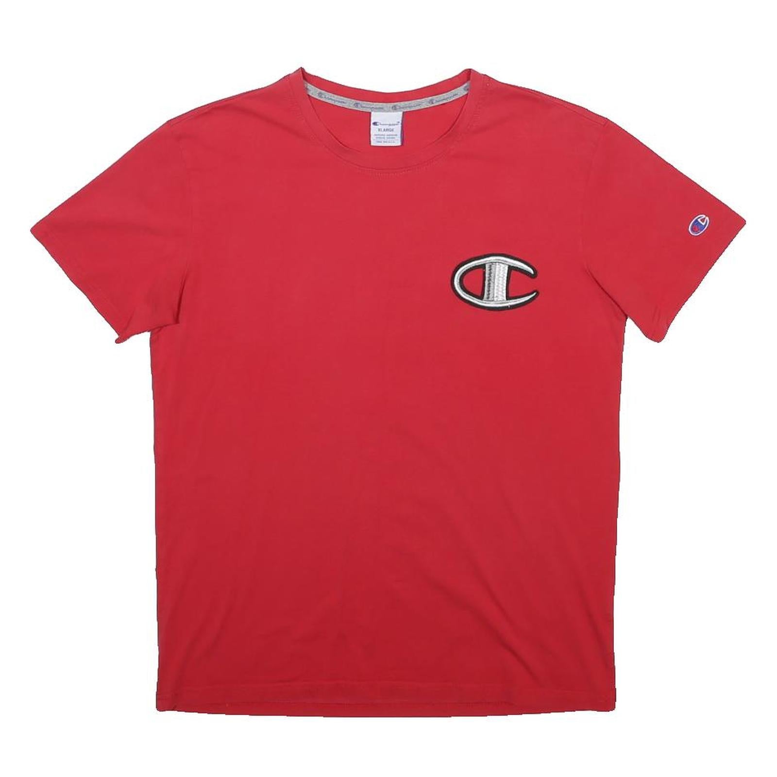 CHAMPION Mens Red Graphic T-Shirt XL Short Sleeve Crew Neck Logo Patch