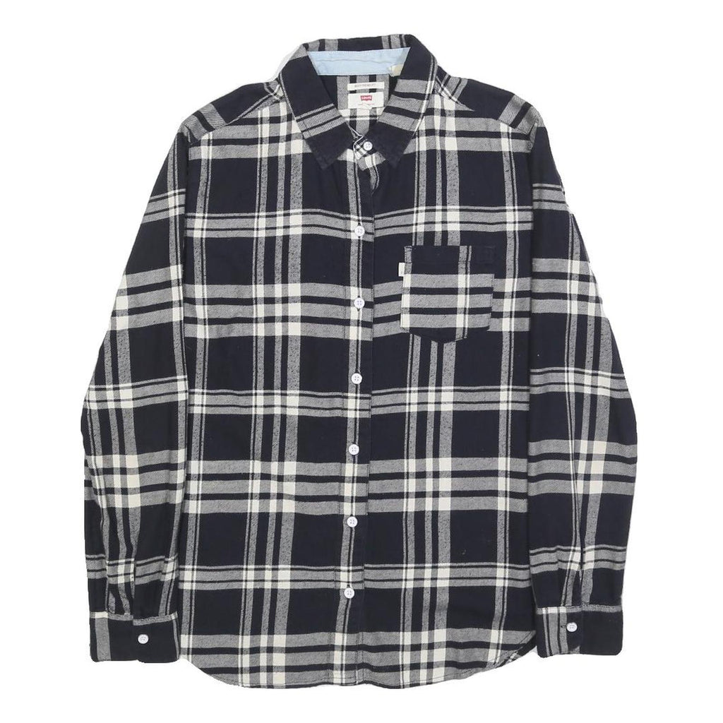 LEVI'S Womens Black & Grey Check Shirt XS Cotton Button Front Casual