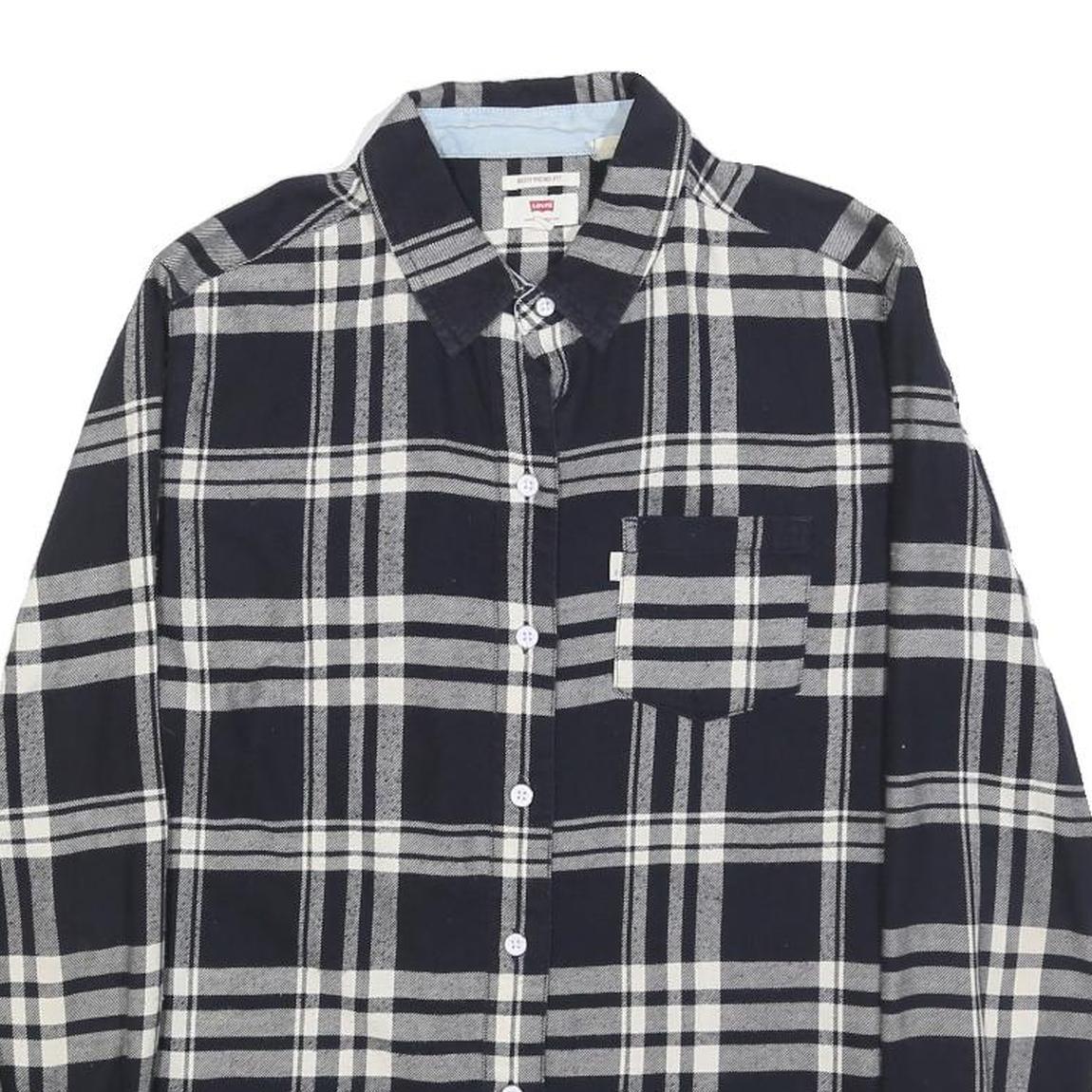 LEVI'S Womens Black & Grey Check Shirt XS Cotton Button Front Casual