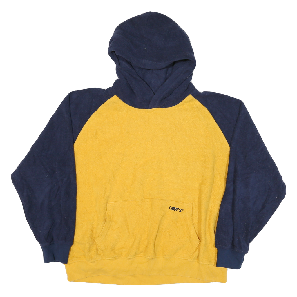 LEVI'S Mens Blue & Yellow Plain Hooded Pullover Basic Knit Jumper L Casual