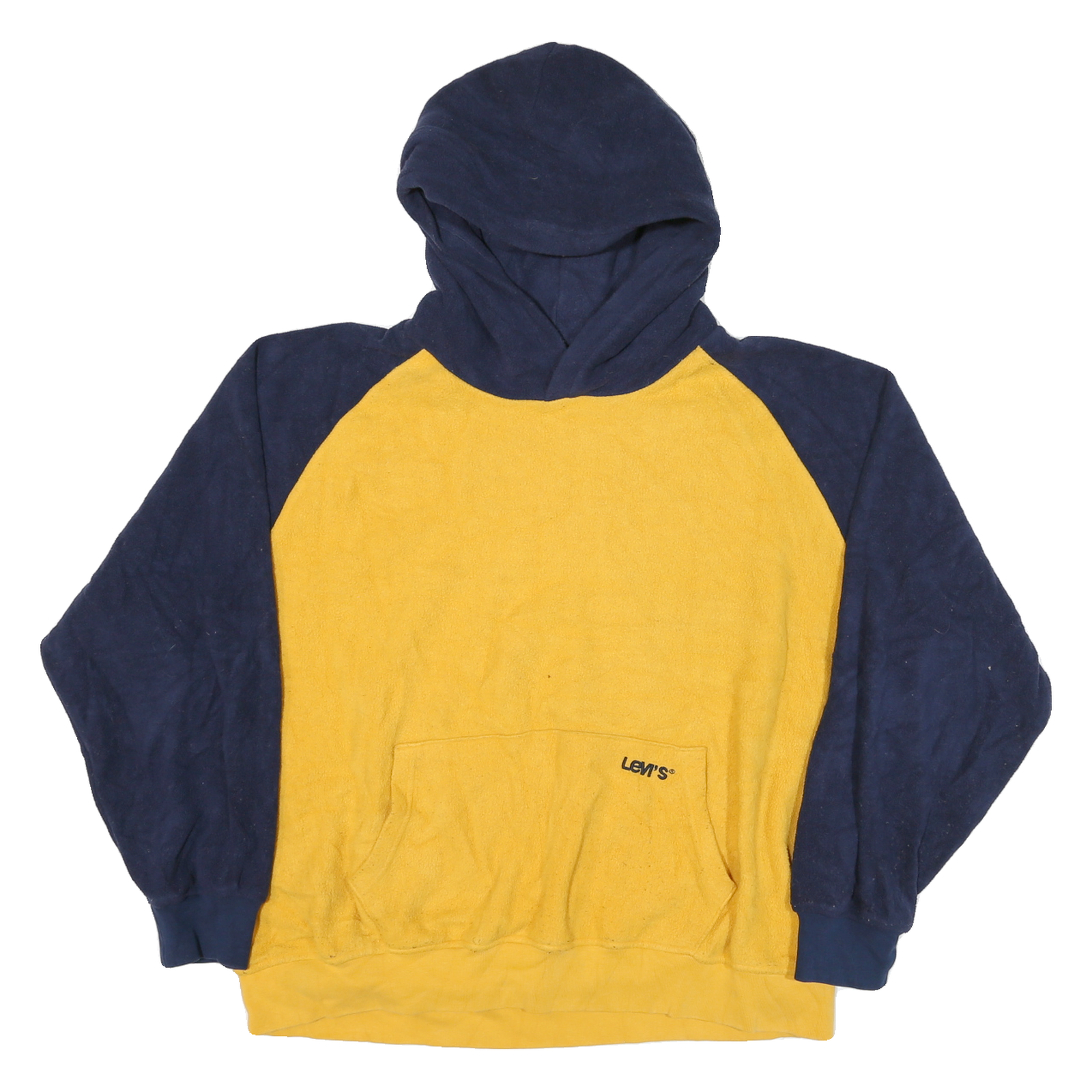 LEVI'S Mens Blue & Yellow Plain Hooded Pullover Basic Knit Jumper L Casual