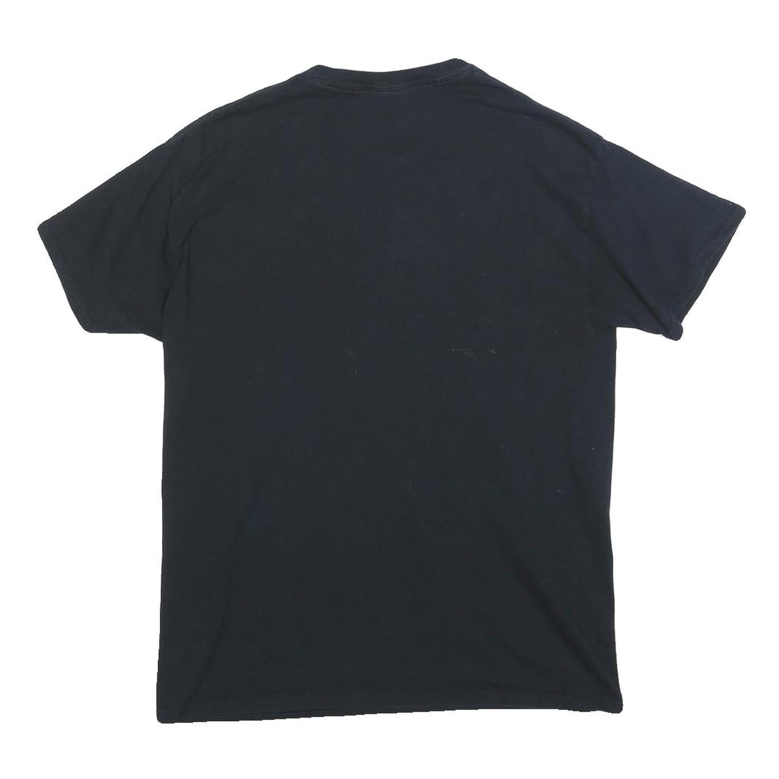 Mens Black Graphic T-Shirt S Short Sleeve Crew Neck Skull Wolf Print