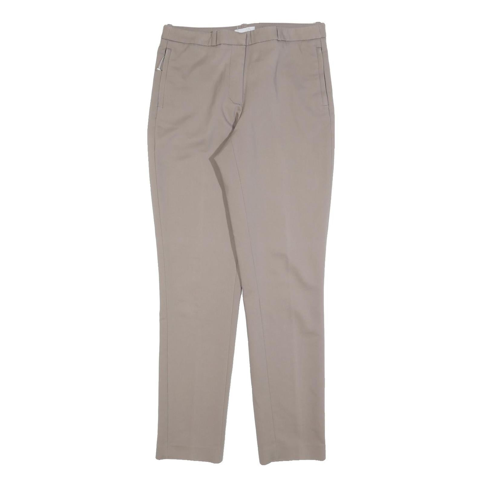 H&M Womens Cotton Blend Beige Slim Straight Trousers W30 L30 Formal Smart