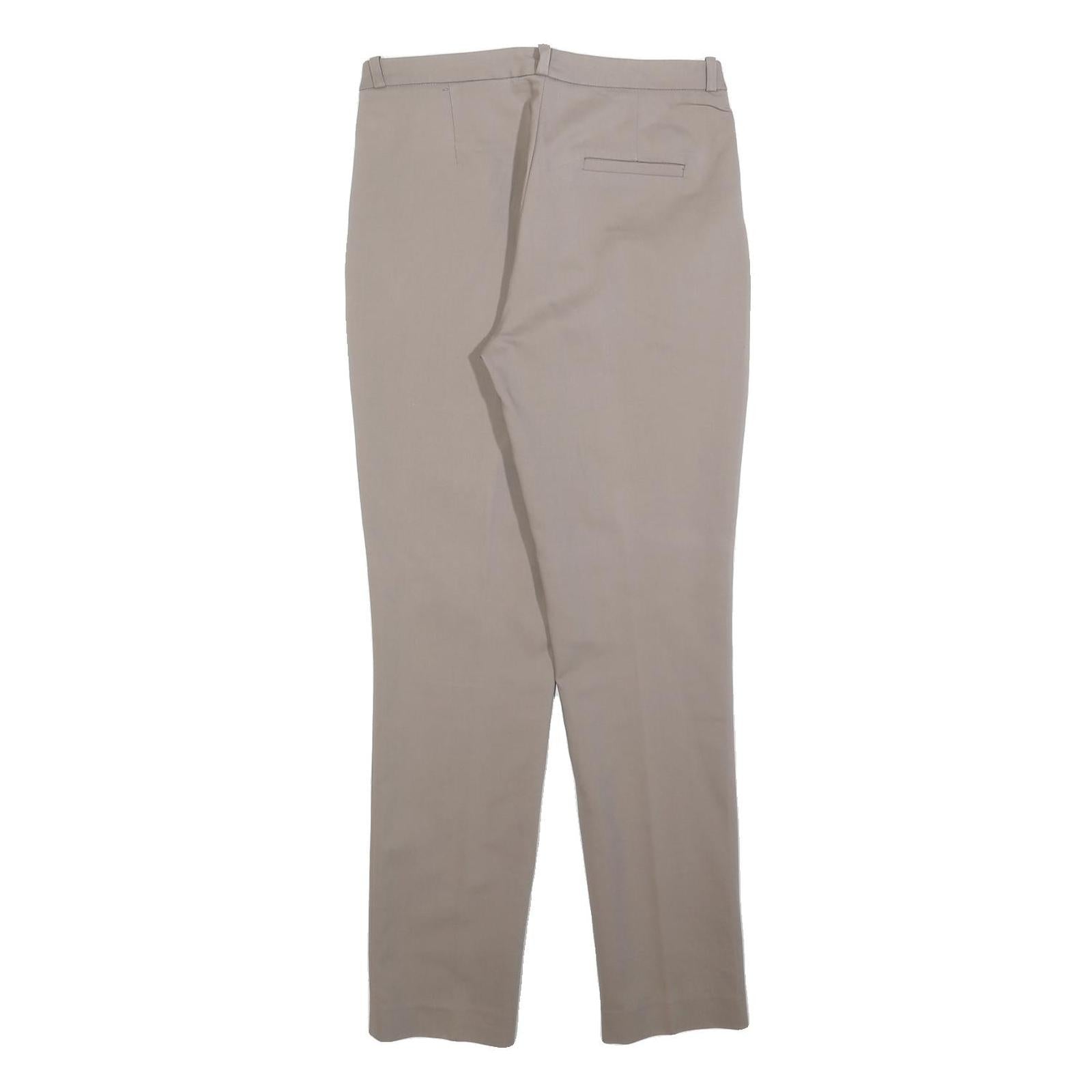 H&M Womens Cotton Blend Beige Slim Straight Trousers W30 L30 Formal Smart