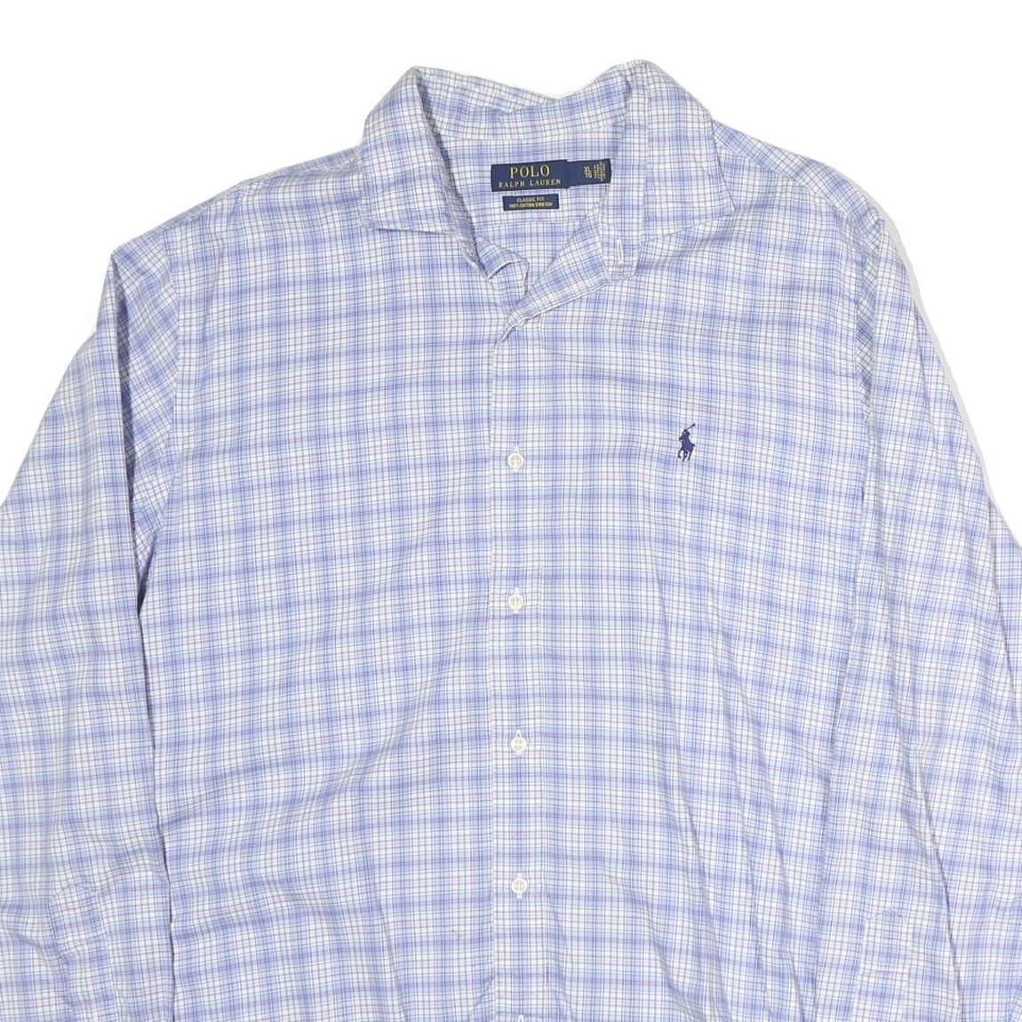 POLO RALPH LAUREN Mens Blue Check Shirt XL Cotton Classic Button-Down Long