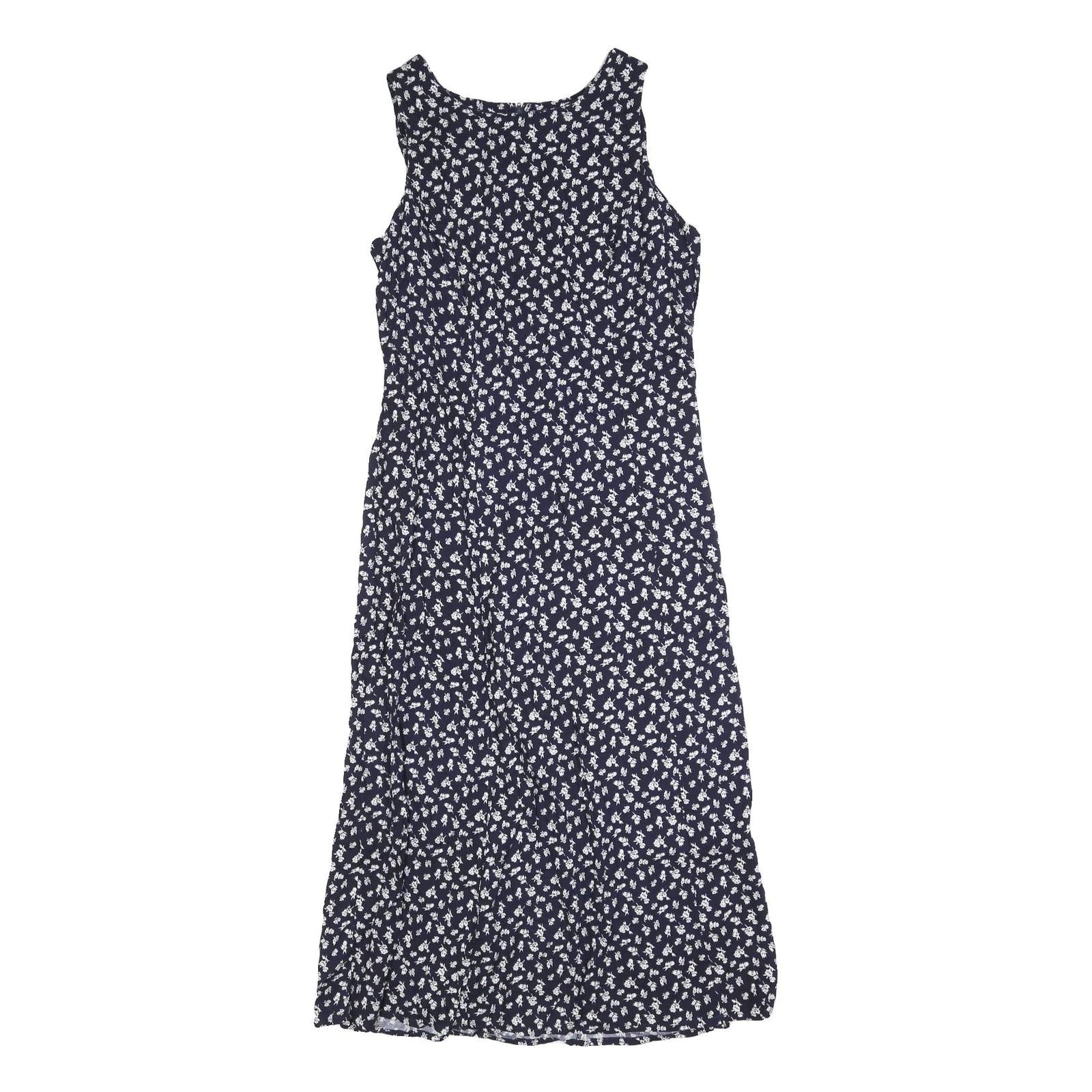 PERI PETITES Womens Navy Blue Floral Sleeveless Day Cotton Blend Midi Dress S