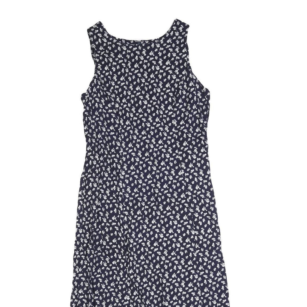 PERI PETITES Womens Navy Blue Floral Sleeveless Day Cotton Blend Midi Dress S