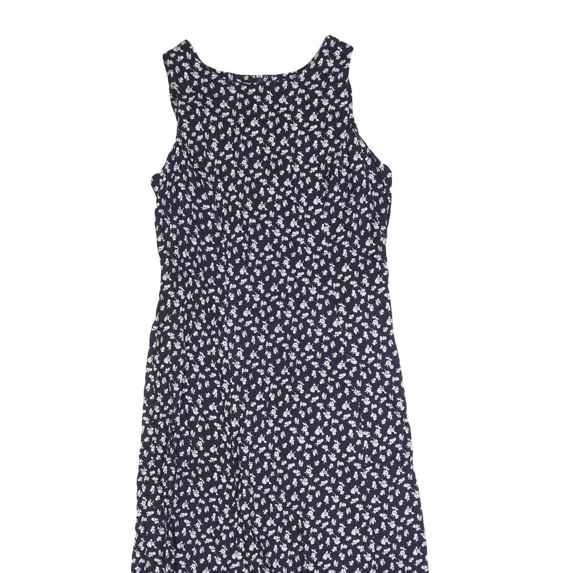 PERI PETITES Womens Navy Blue Floral Sleeveless Day Cotton Blend Midi Dress S