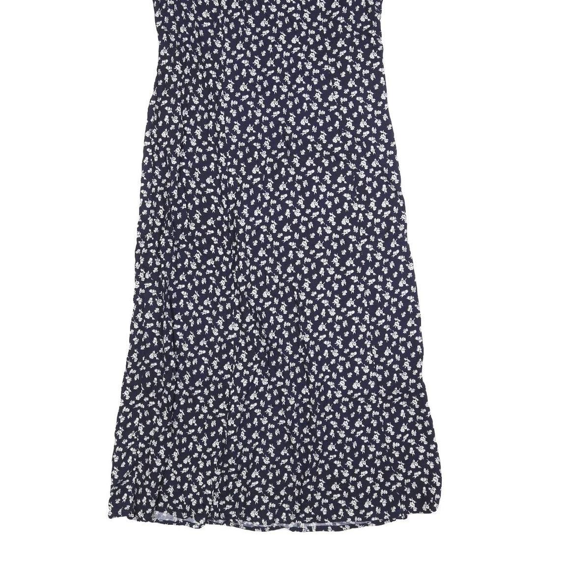 PERI PETITES Womens Navy Blue Floral Sleeveless Day Cotton Blend Midi Dress S
