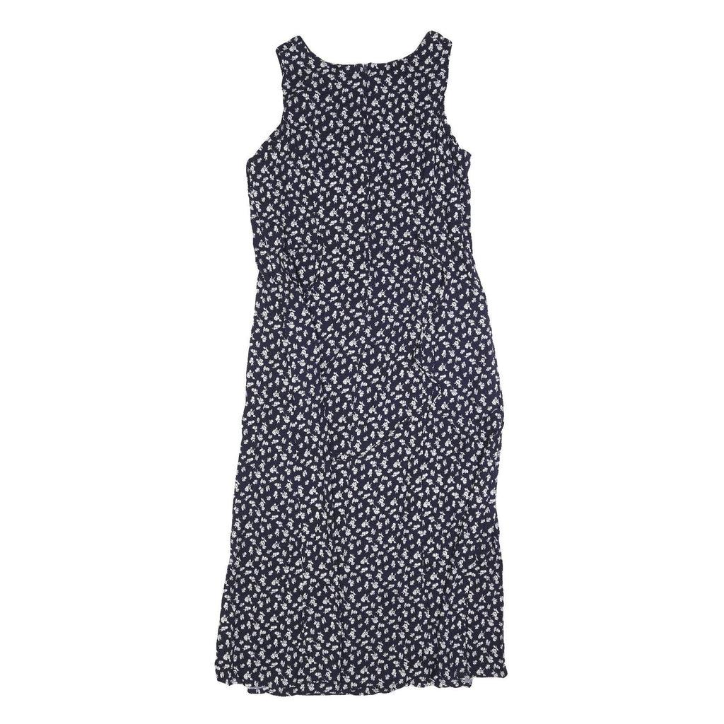 PERI PETITES Womens Navy Blue Floral Sleeveless Day Cotton Blend Midi Dress S