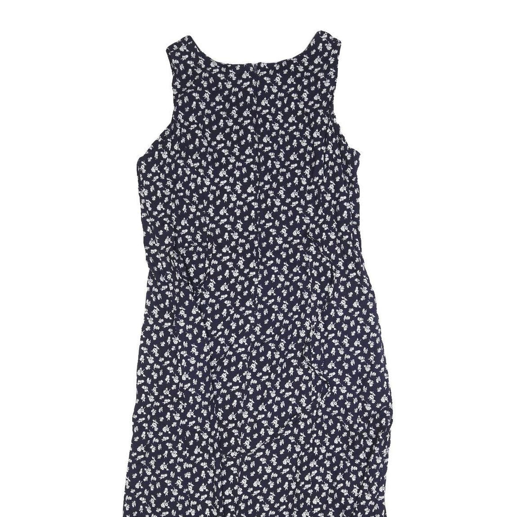 PERI PETITES Womens Navy Blue Floral Sleeveless Day Cotton Blend Midi Dress S