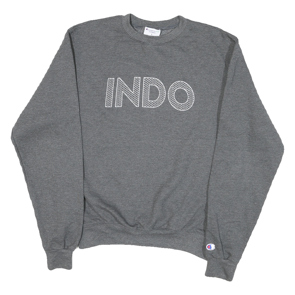 CHAMPION Mens Grey Crew Neck S Cotton Blend Sweatshirt INDO Logo Pullover