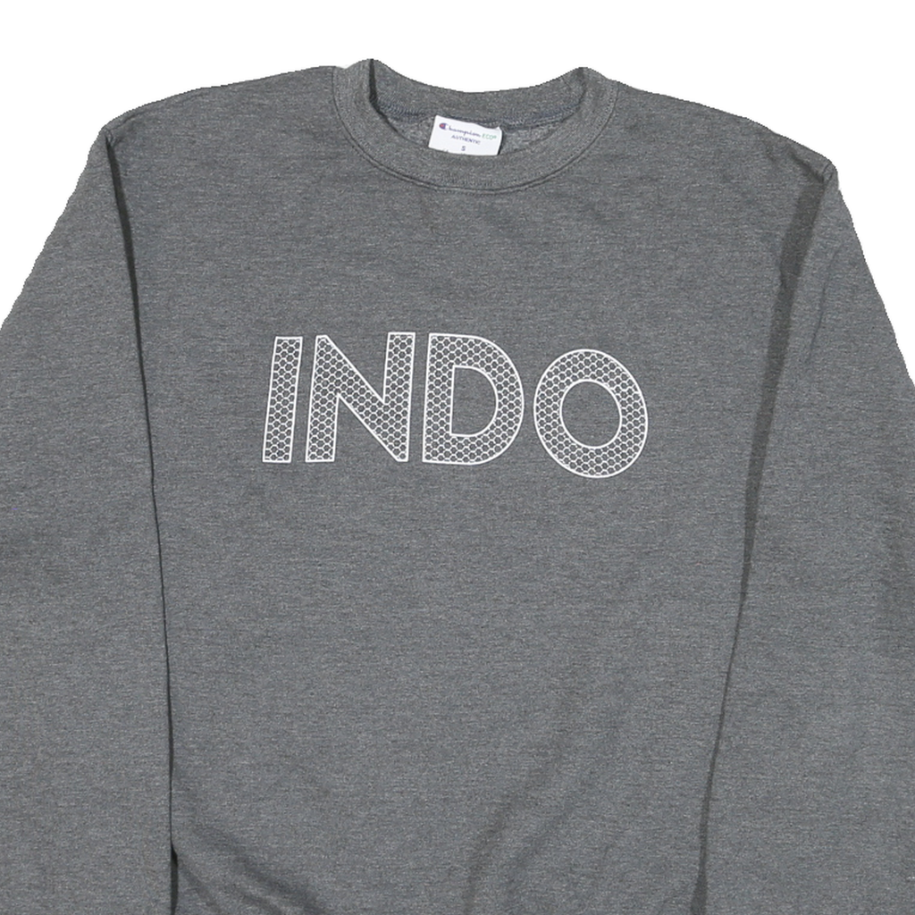 CHAMPION Mens Grey Crew Neck S Cotton Blend Sweatshirt INDO Logo Pullover