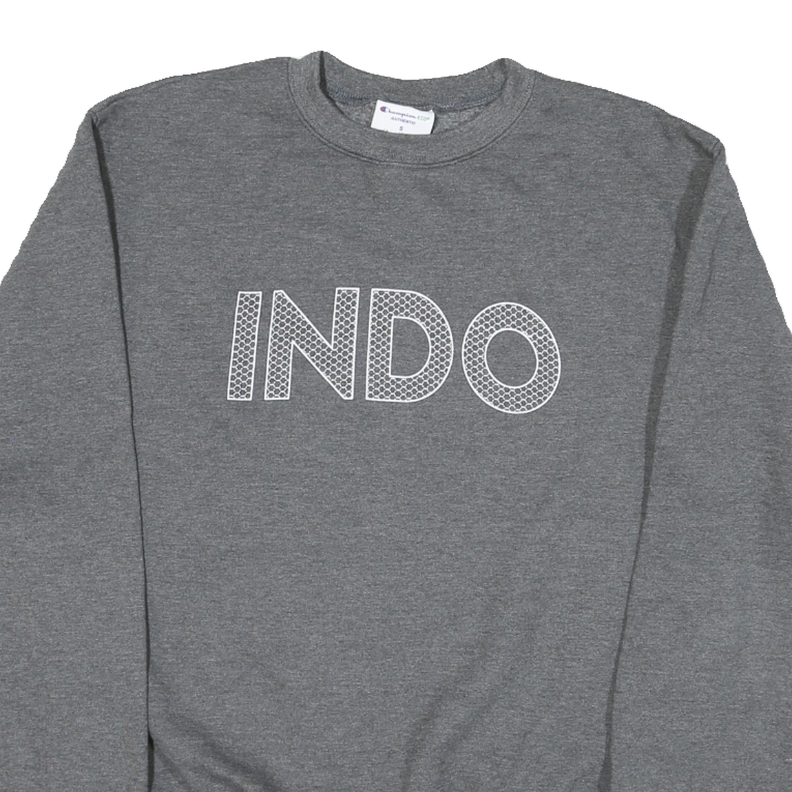 CHAMPION Mens Grey Crew Neck S Cotton Blend Sweatshirt INDO Logo Pullover