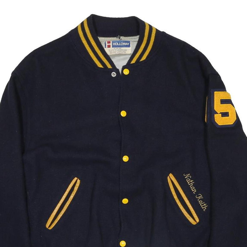 HOLLOWAY Mens Navy & Yellow Teays Valley Vikings Bomber Jacket XL Wool Blend