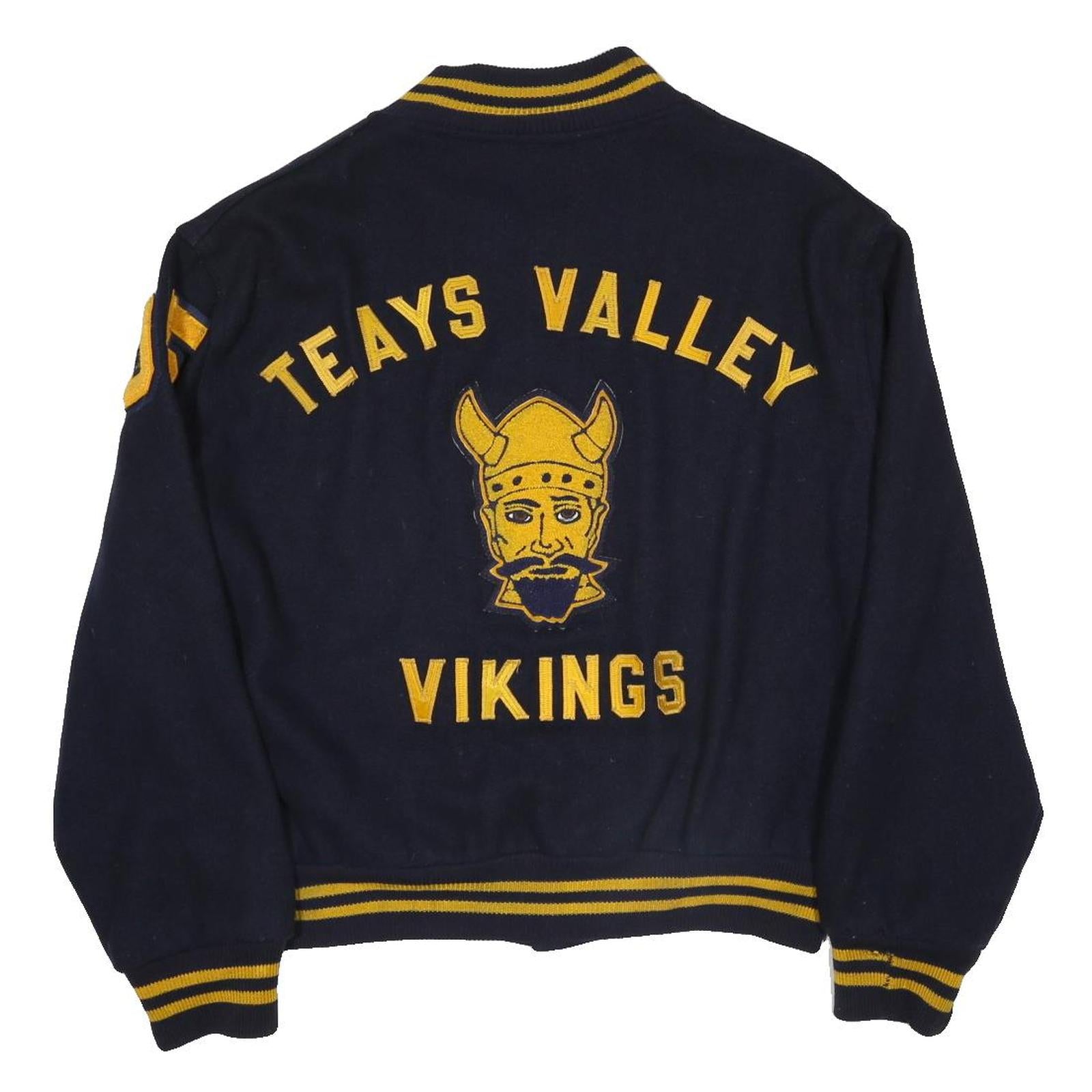 HOLLOWAY Mens Navy & Yellow Teays Valley Vikings Bomber Jacket XL Wool Blend