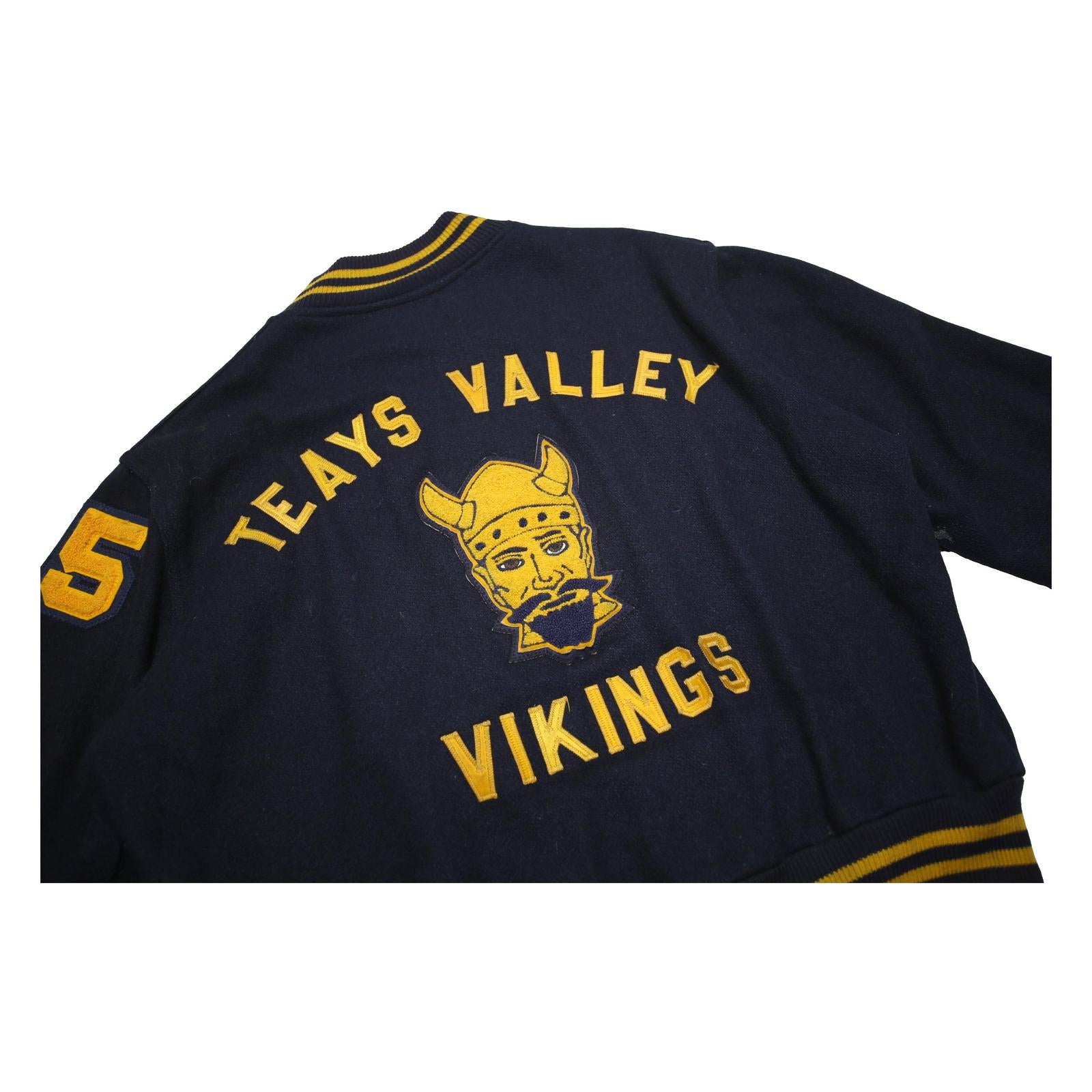 HOLLOWAY Mens Navy & Yellow Teays Valley Vikings Bomber Jacket XL Wool Blend