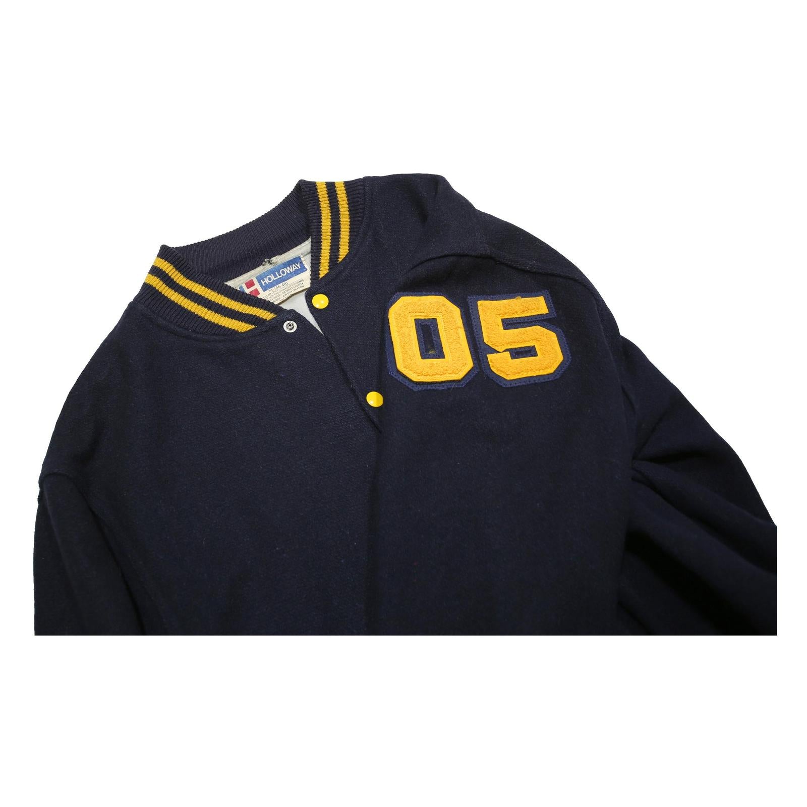 HOLLOWAY Mens Navy & Yellow Teays Valley Vikings Bomber Jacket XL Wool Blend