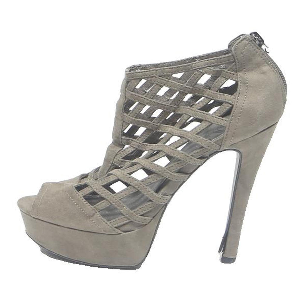 GUESS Womens Strappy Peep Toe Sandals Beige UK 4.5 High Heels Platform