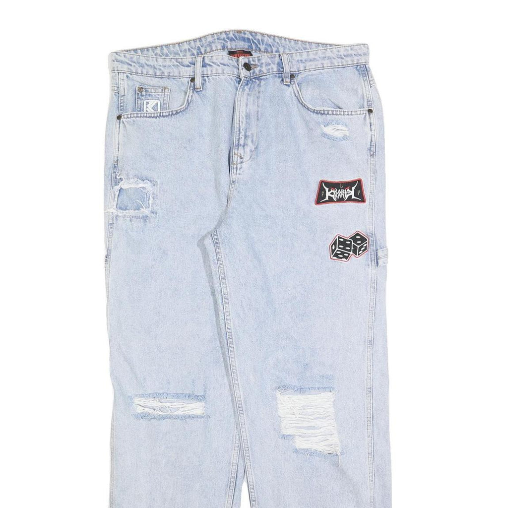 KARL KANI Womens Jeans Blue Relaxed Straight Denim Light W36 L32 Patchwork