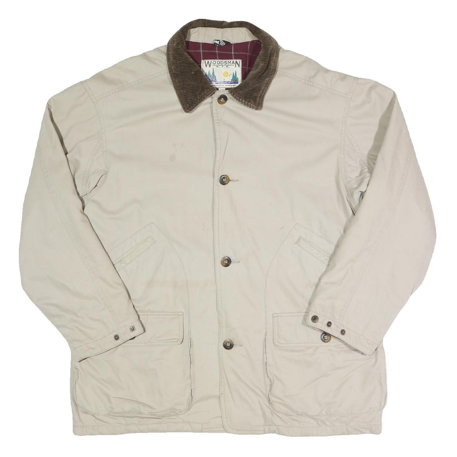 WOODSMAN ATA Mens Beige & Brown Casual Button Cotton Blend Jacket L Corduroy