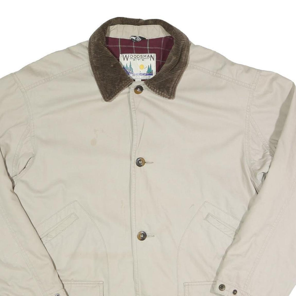 WOODSMAN ATA Mens Beige & Brown Casual Button Cotton Blend Jacket L Corduroy