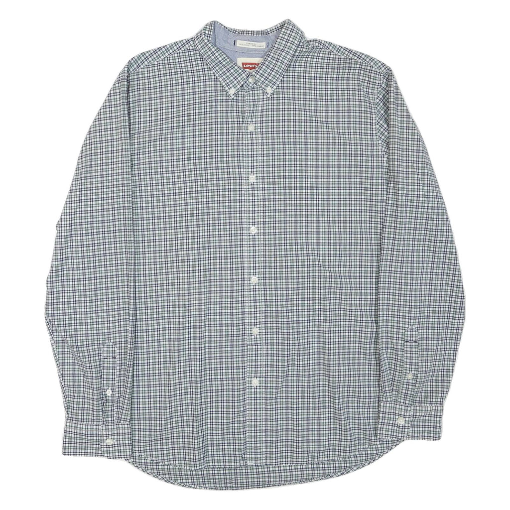 LEVI'S Mens Blue & Green Check Shirt XL Button-Down Collar Long Sleeve Casual