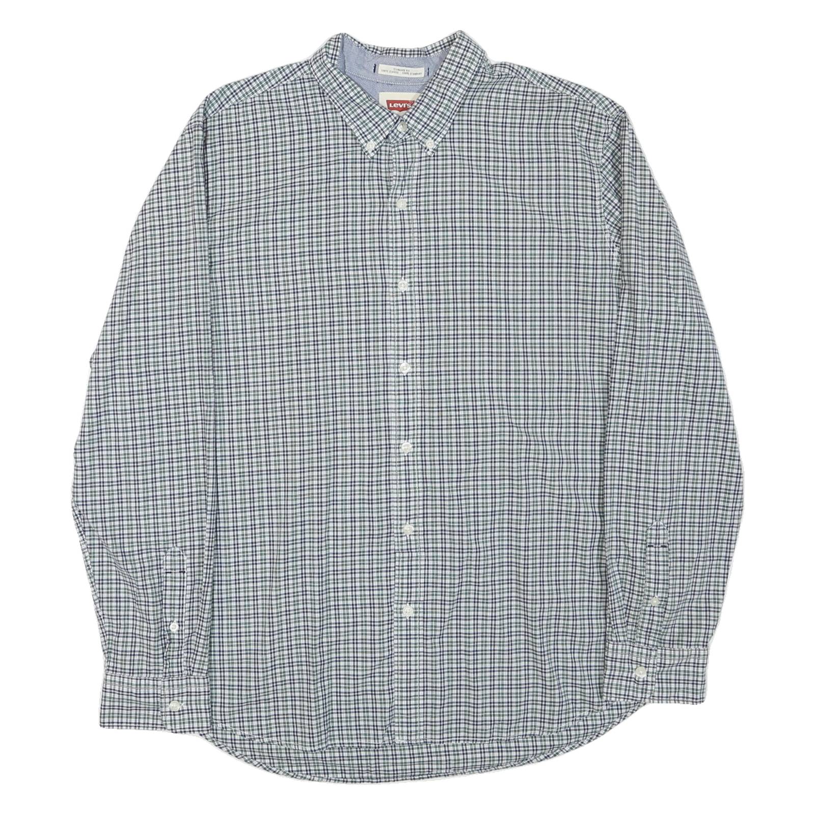 LEVI'S Mens Blue & Green Check Shirt XL Button-Down Collar Long Sleeve Casual