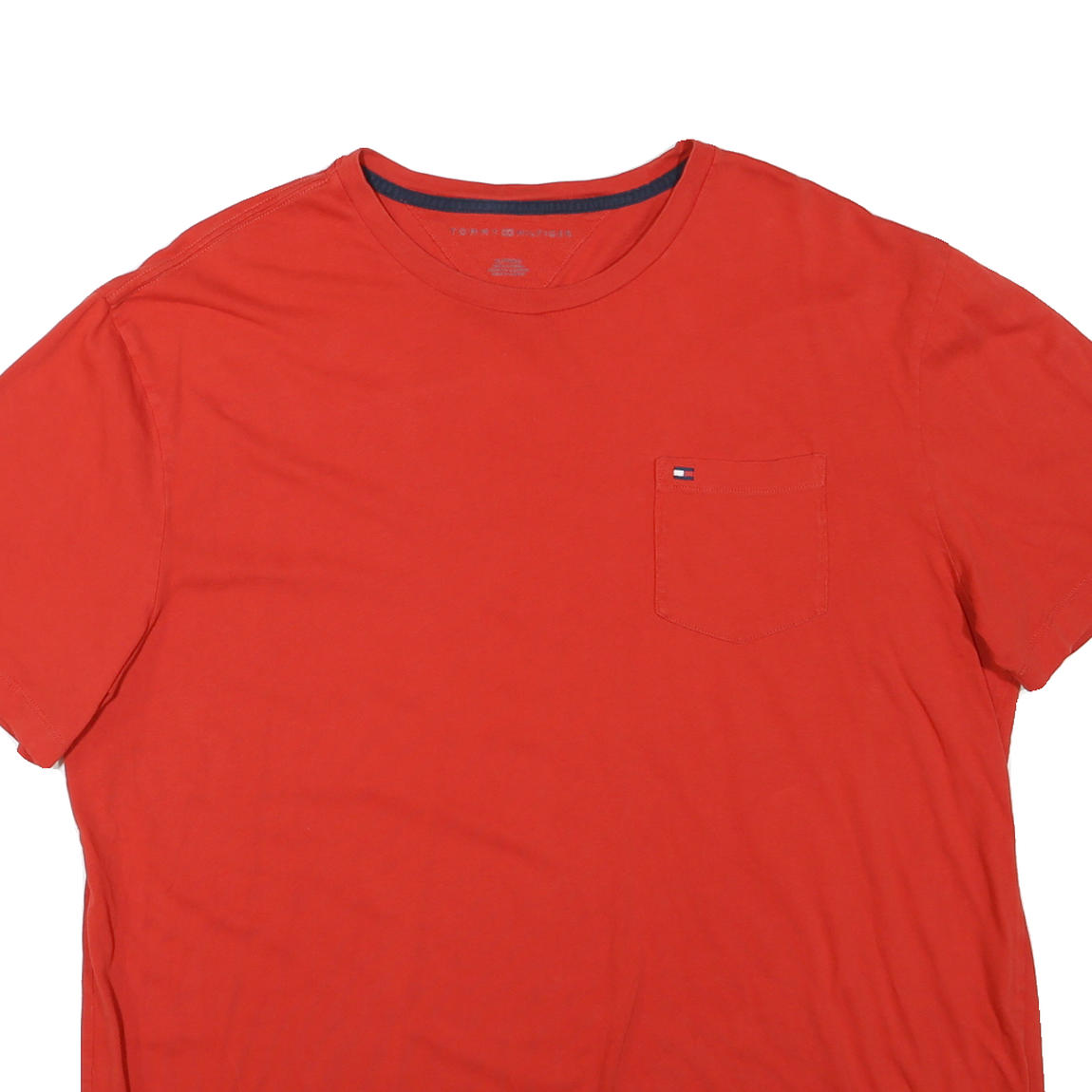 TOMMY HILFIGER Mens Red Pocket T-Shirt XL Short Sleeve Crew Neck Cotton Blend
