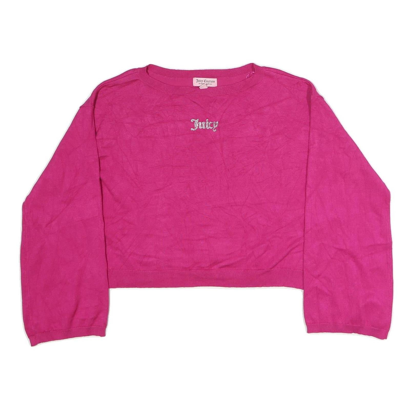 JUICY COUTURE Womens Pink Plain Jumper Crew Neck Basic Knit M Crop Top