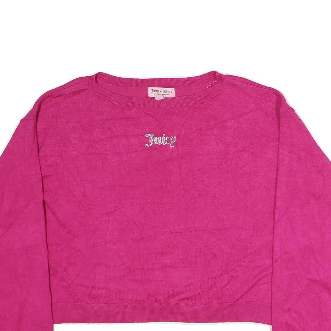 JUICY COUTURE Womens Pink Plain Jumper Crew Neck Basic Knit M Crop Top